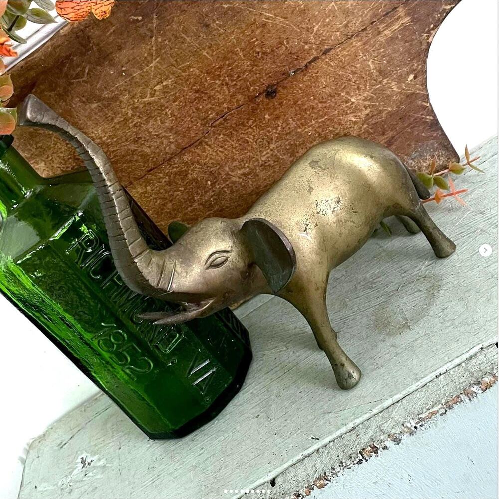 Vintage Brass Elephant Figurine Good Luck Trunk Up in the Air